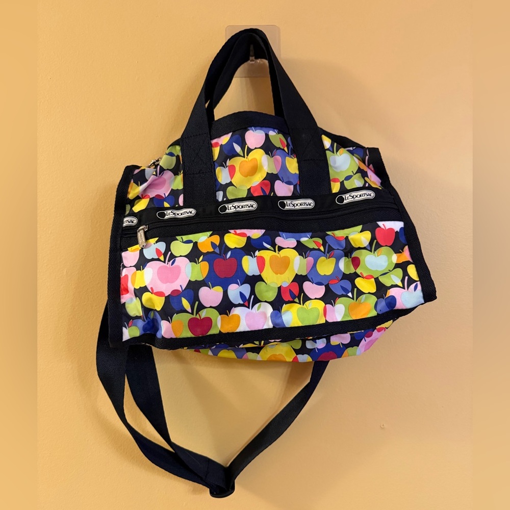 LeSportsac Black Multicolor Apple Print Small Tote Bag